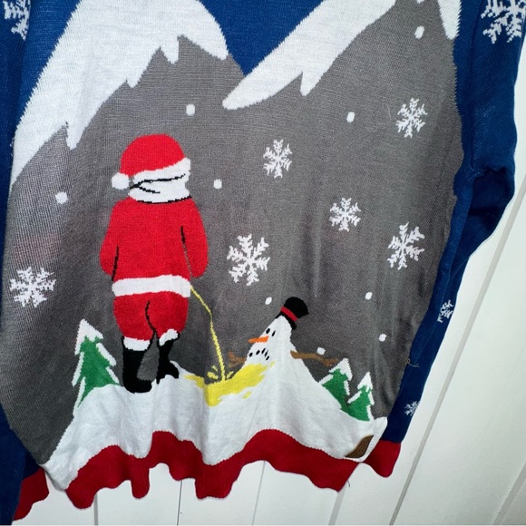 Men's Tipsy Elves Melting Snowman with Santa Sweater - Large - Picture 2 of 6